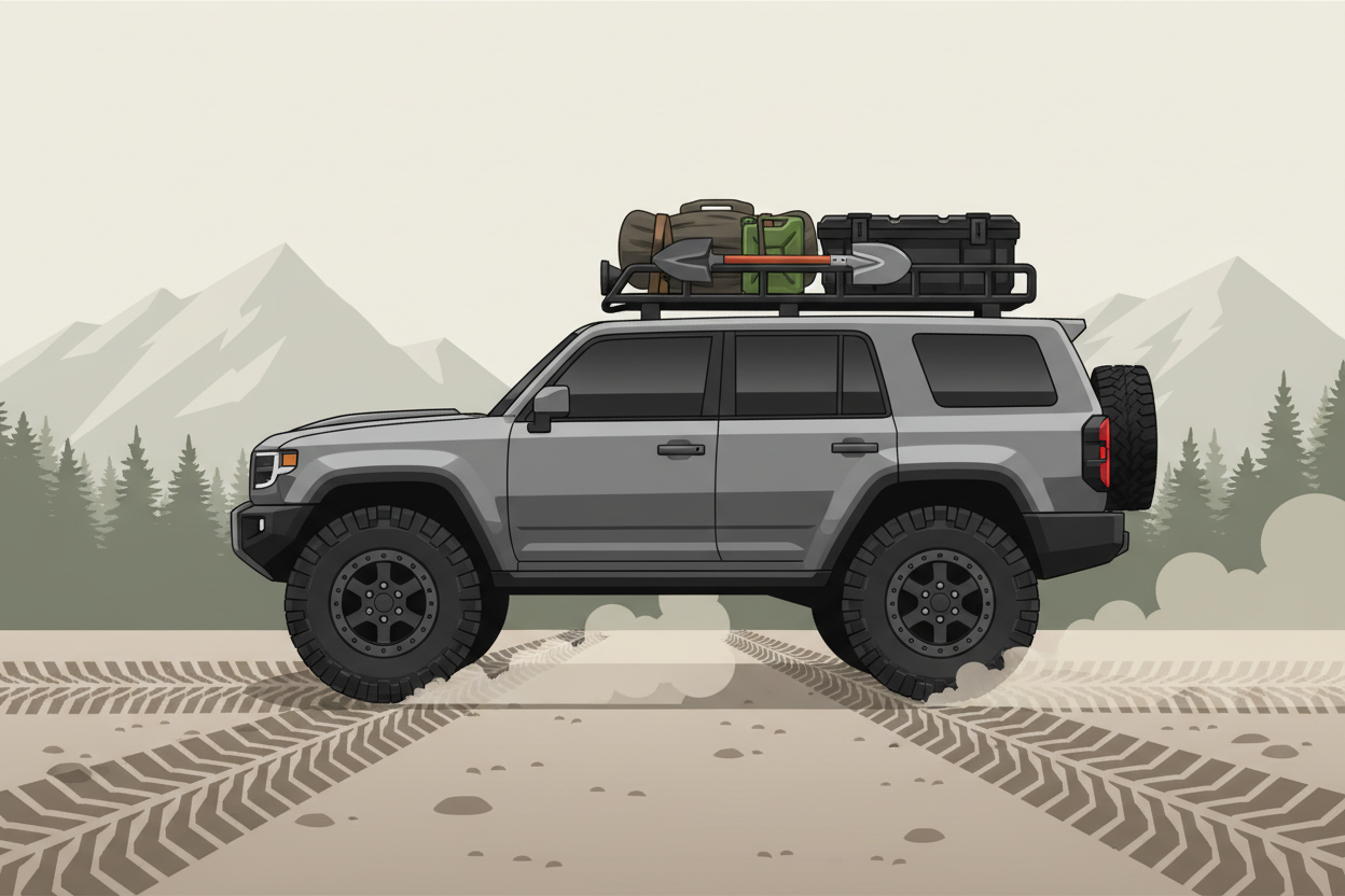 4x4 off-road vehicle with tire tracks