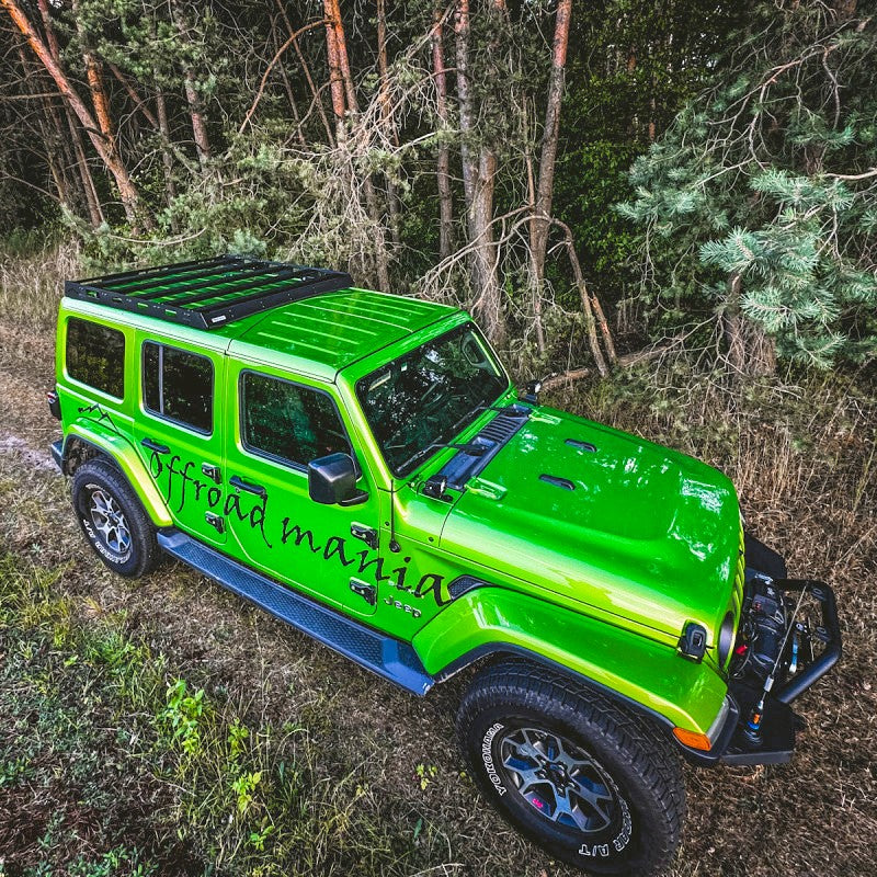 Galerie de Toit Aluminium – Jeep Wrangler JLU (2018–…) – Version Courte (Fixation Roll Cage)