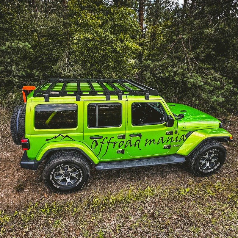 Galerie de Toit Aluminium – Jeep Wrangler JLU (2018–…) – Version Longue (Fixation Roll Cage)